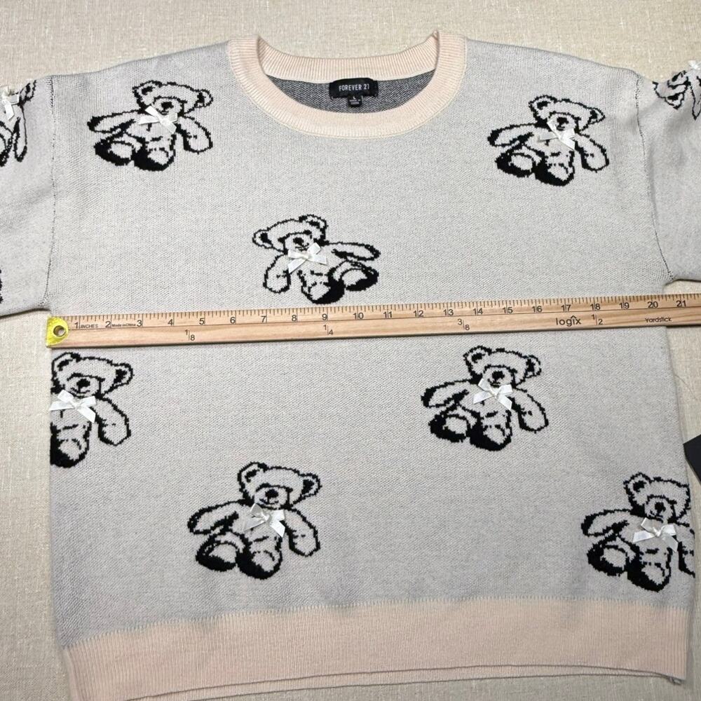 Forever 21 Teddy Bear Bow Intarsia Knit Sweater Cream Black Size Large - Picture 8 of 9